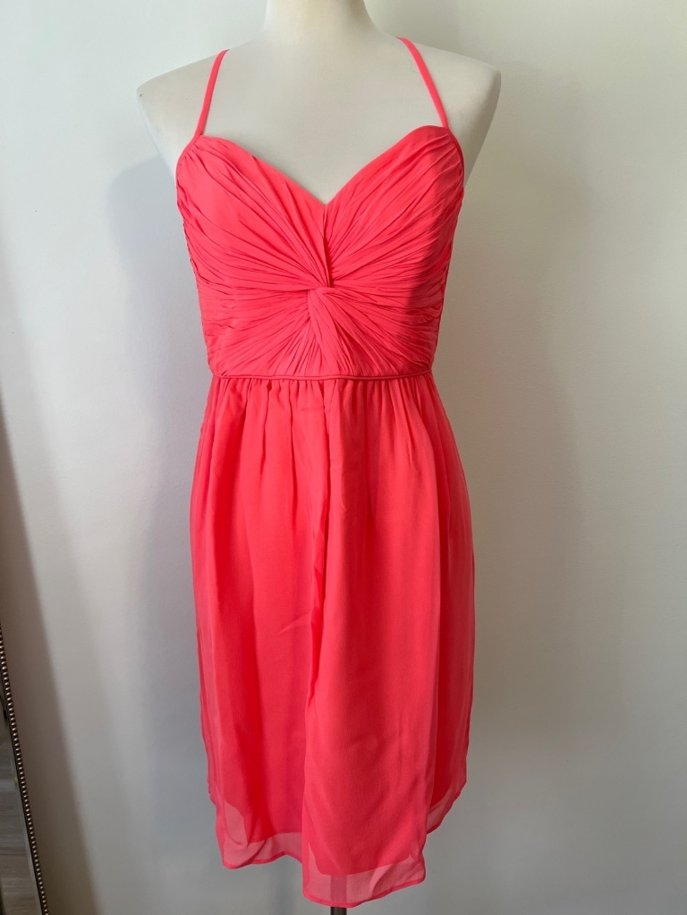 Shoshanna Silk Chiffon Dress Coral Pleated Bodice Size 6 formal event